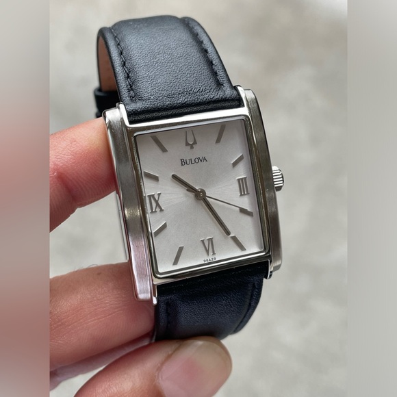 Bulova Men's Rectangle Dial Leather Strap Watch - Bulova Rectangle Dial - Picture 2 of 8